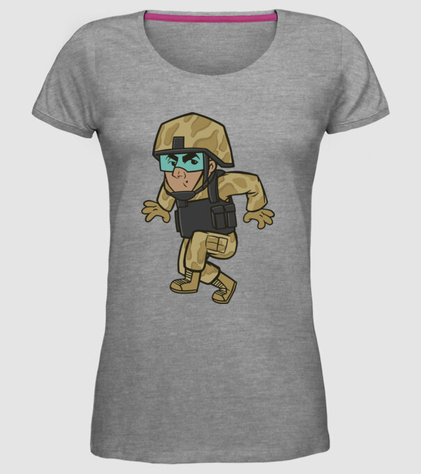 Soldat strecurându-se model gri pe tricou
