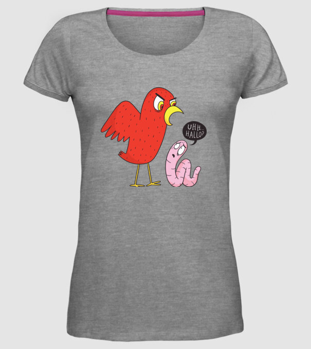 Pasăre cu vierme model gri pe tricou
