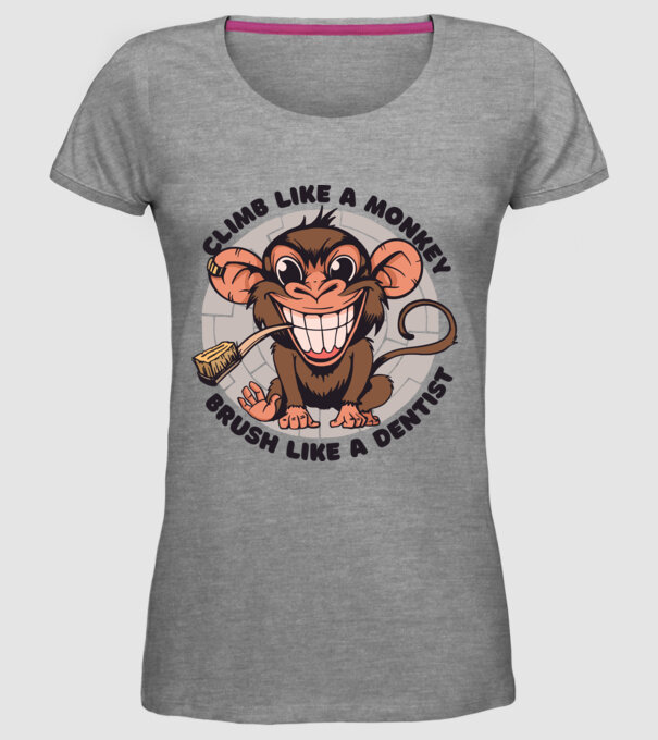 Periuță de dinți maimuță model gri pe tricou
