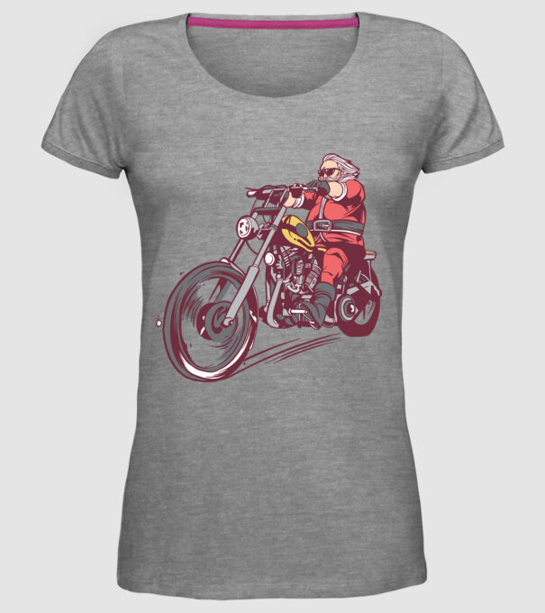 Moș Crăciun motociclist model gri pe tricou