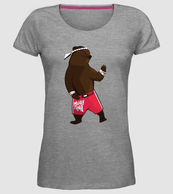 Urs Muay Thai model gri pe tricou