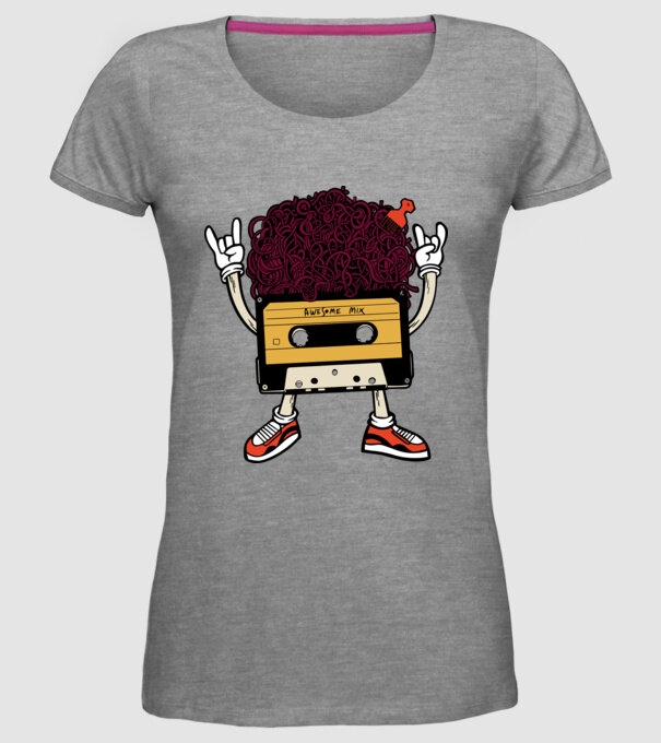 Casetă retro cu păr afro model gri pe tricou