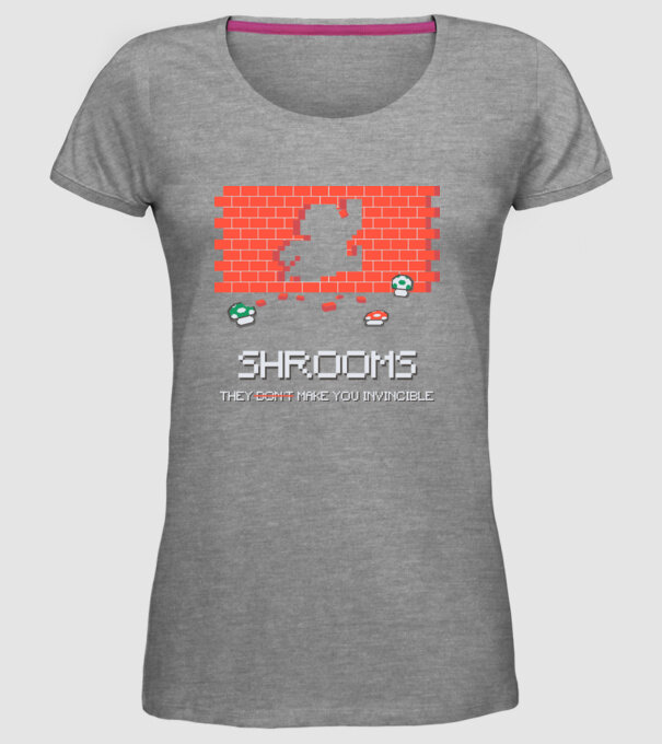 Shrooms - They make you invincible Mario model gri pe tricou