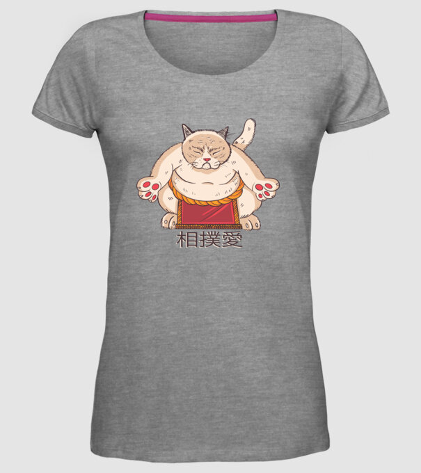 Pisică Sumo model gri pe tricou