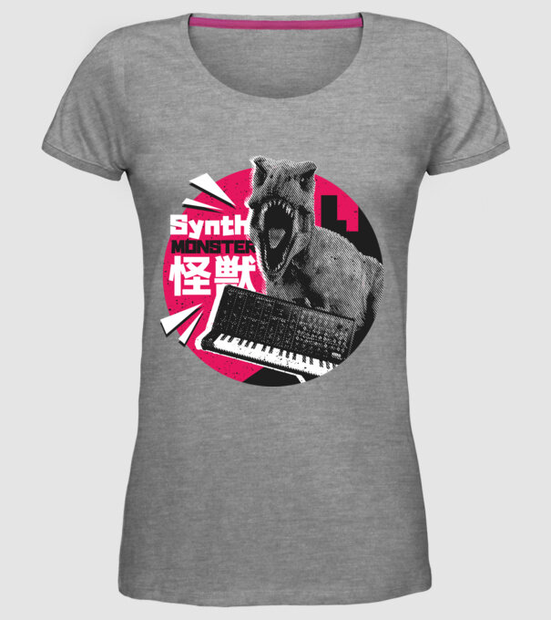 Dinozaur sintetizator model gri pe tricou