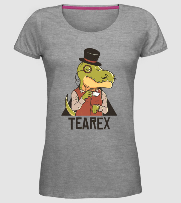 Tea Rex dinozaur cu ceai model gri pe tricou