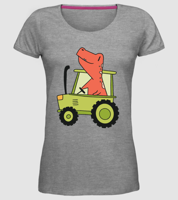 Tractor dinozaur model gri pe tricou