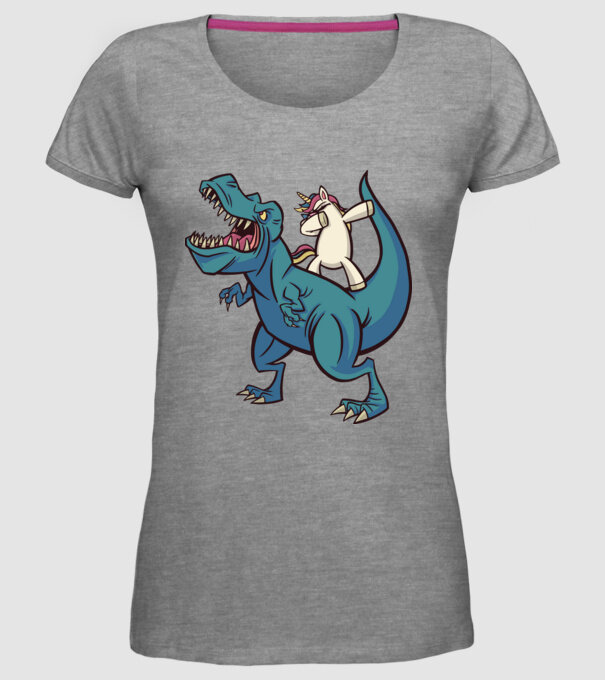 Unicorn DAB T-rex model gri pe tricou