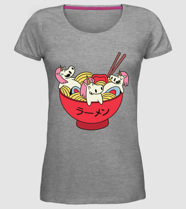 Unicorn Ramen model gri pe tricou