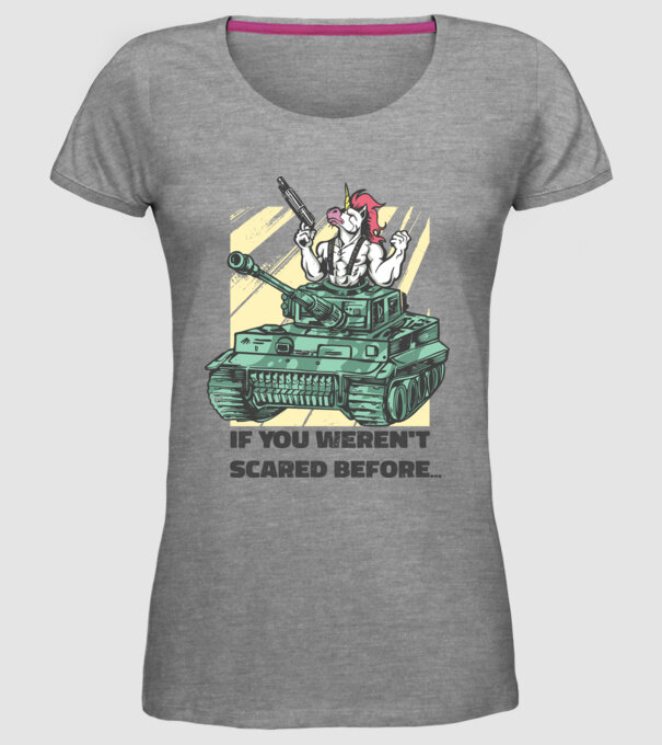 Unicorn Tanc model gri pe tricou