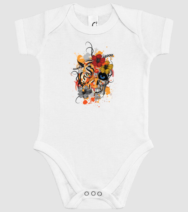 Craniu de tigru abstract model alb pe tricou