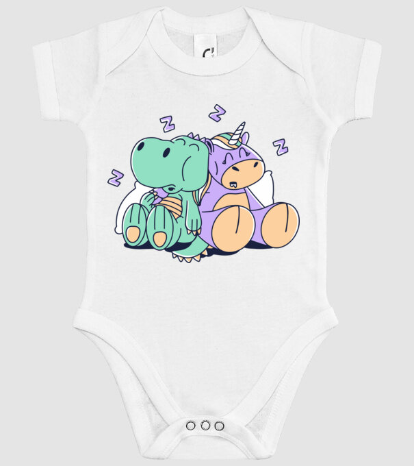 Unicorn adormit și T-rex model alb pe tricou