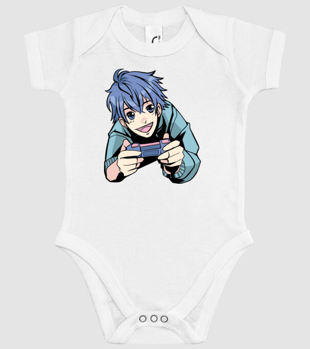 Anime băiat Gamer model alb pe tricou