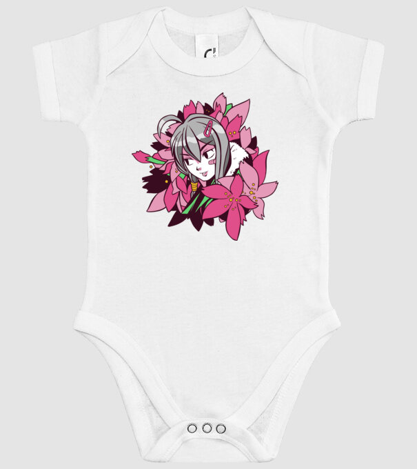 Anime fată printre flori model alb pe tricou