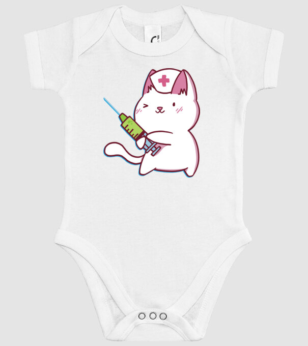 Pisică asistent medical cu vaccin model alb pe tricou