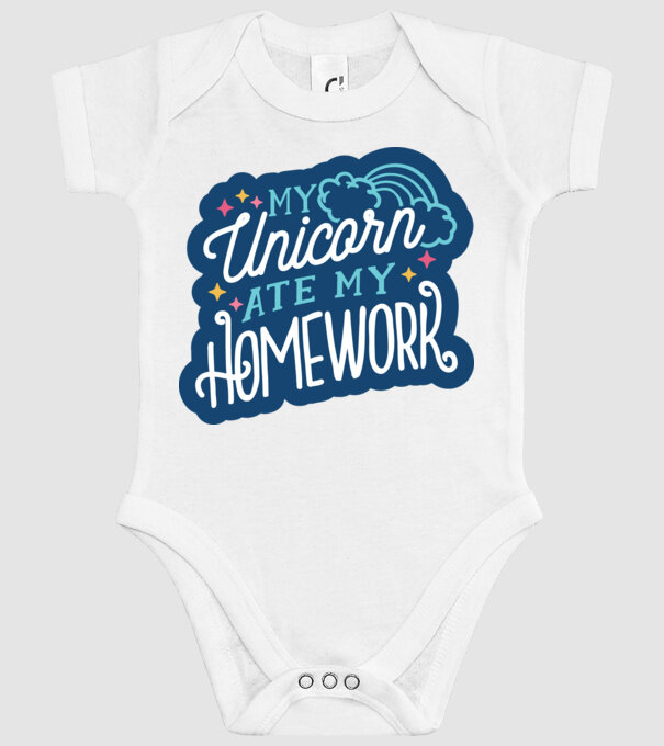 Unicornul meu mi-a mâncat tema de casă model alb pe tricou