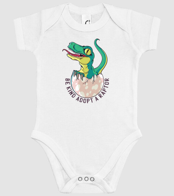 Be kind adopt a Raptor tricou cu dinozaur model alb pe tricou
