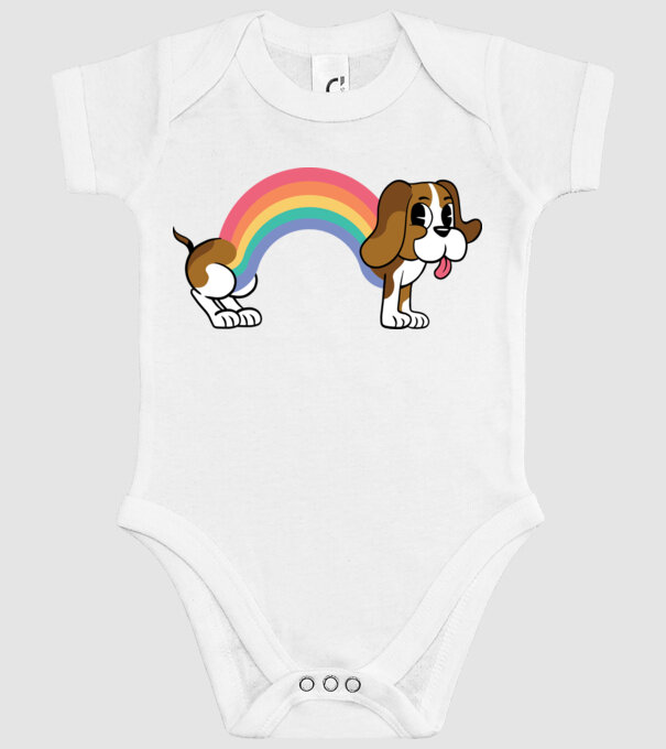 Beagle curcubeu model alb pe tricou