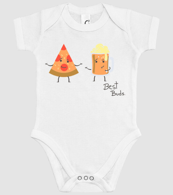 Best Buds - Pizza + Beer model alb pe tricou