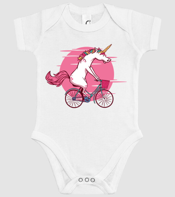 Unicorn cu bicicletă model alb pe tricou