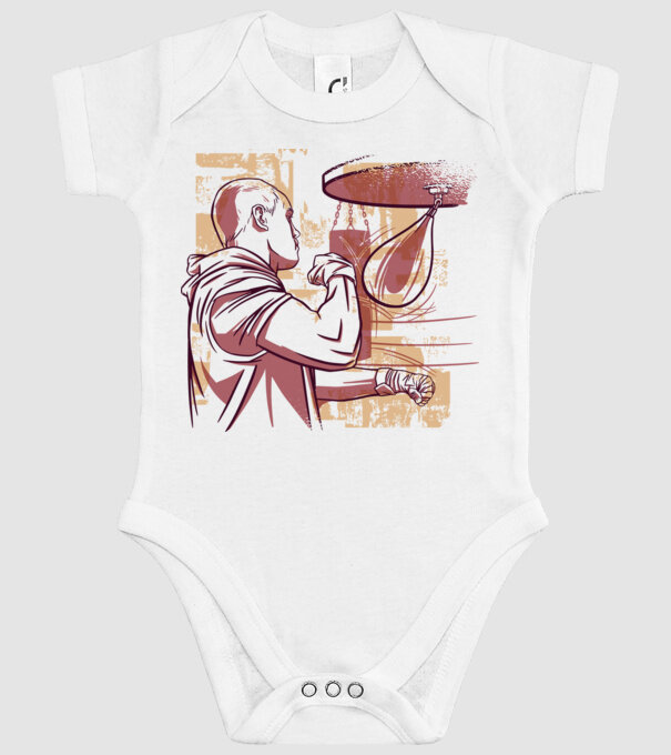 Pugilist model alb pe tricou