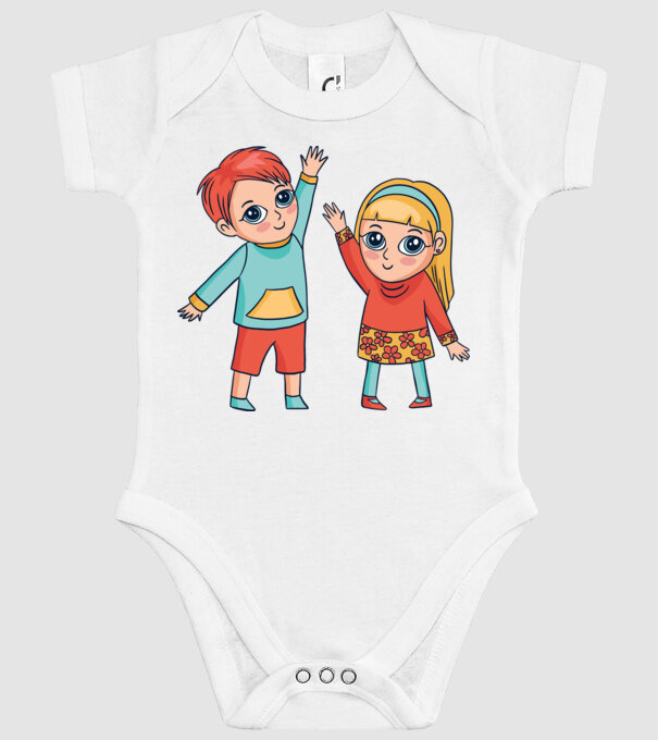 Copii fericiți model alb pe tricou