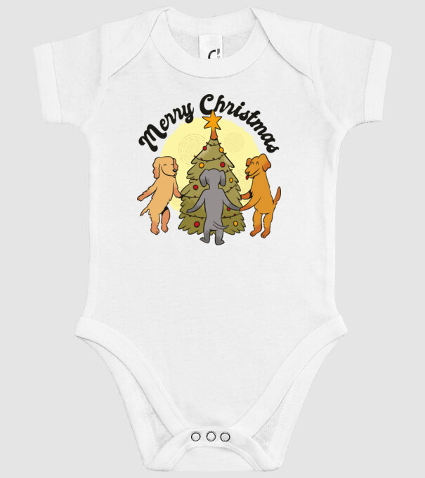 Crăciun fericit cu câine model alb pe tricou