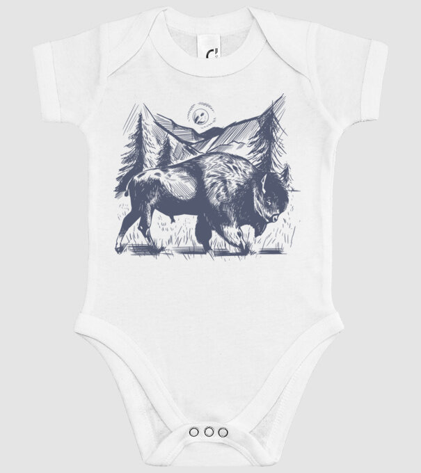 Bizon model alb pe tricou