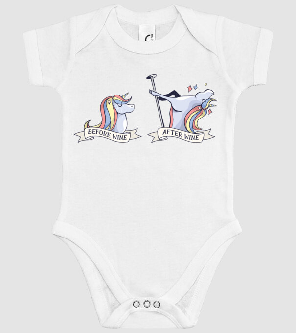Înainte și după vin Unicorns model alb pe tricou