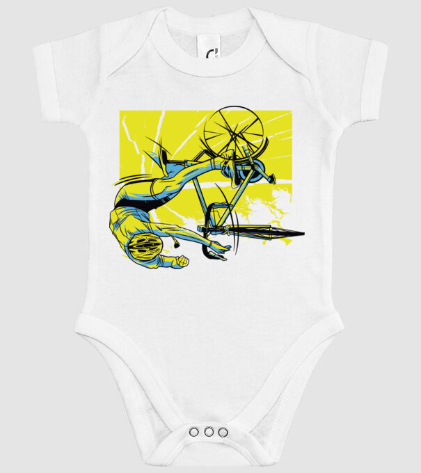 Cădere cu bicicletă model alb pe tricou