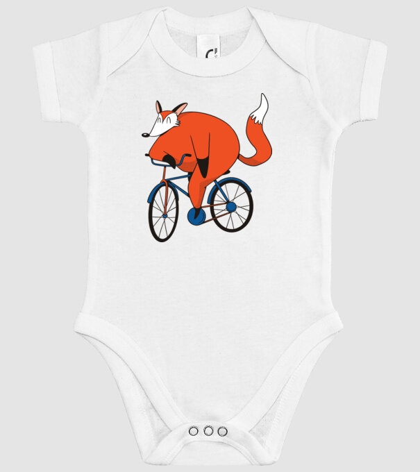Vulpe cu bicicletă model alb pe tricou