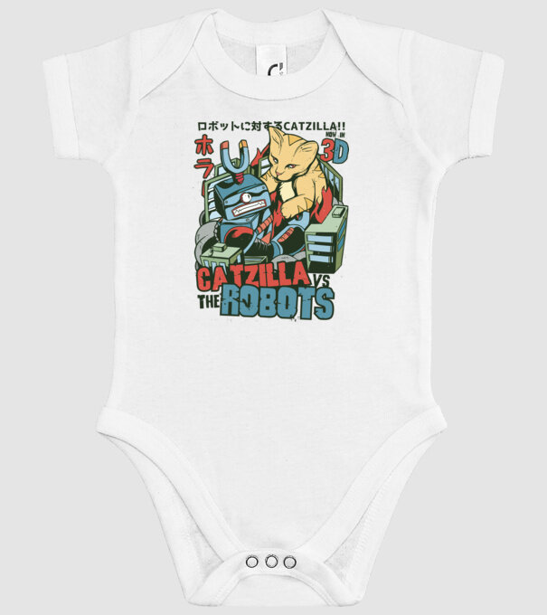 Catzilla Vs Robots model alb pe tricou