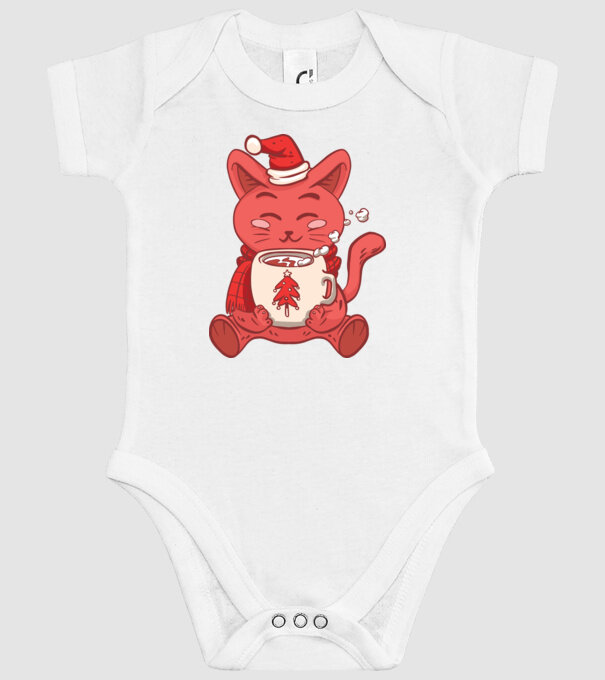 Pisică cu ciocolată caldă model alb pe tricou