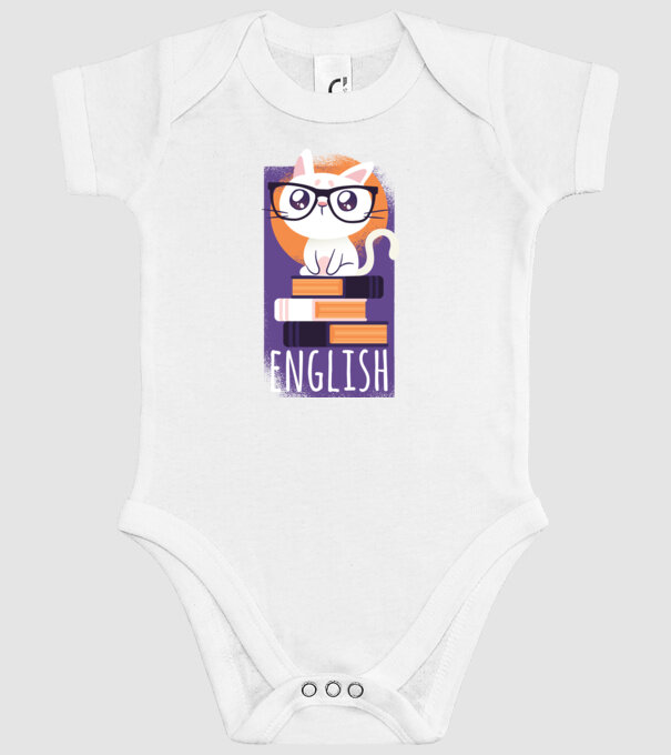 Pisică cu cărți model alb pe tricou