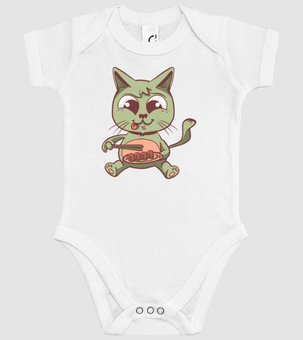 Pisică Sushi model alb pe tricou