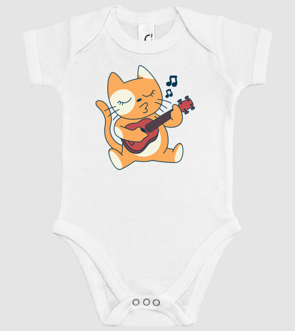 Pisică chitară Ukulele model alb pe tricou