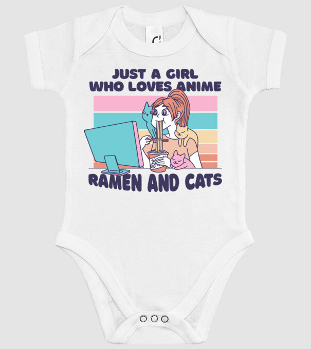 Doar o fată căreia îi place Anime, Ramen și pisicile model alb pe tricou