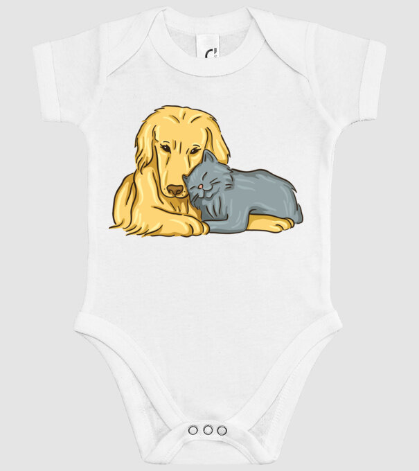 câine pisică drăguță împreună model alb pe tricou