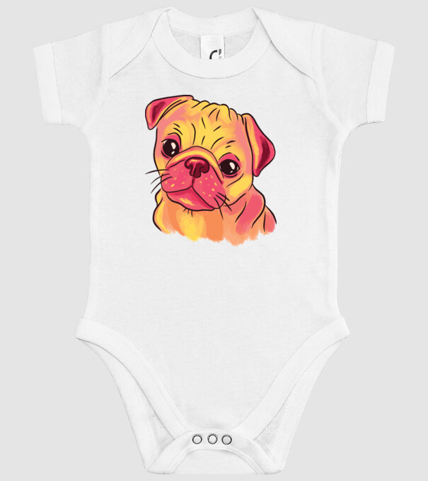 Cap de Mops drăguț model alb pe tricou