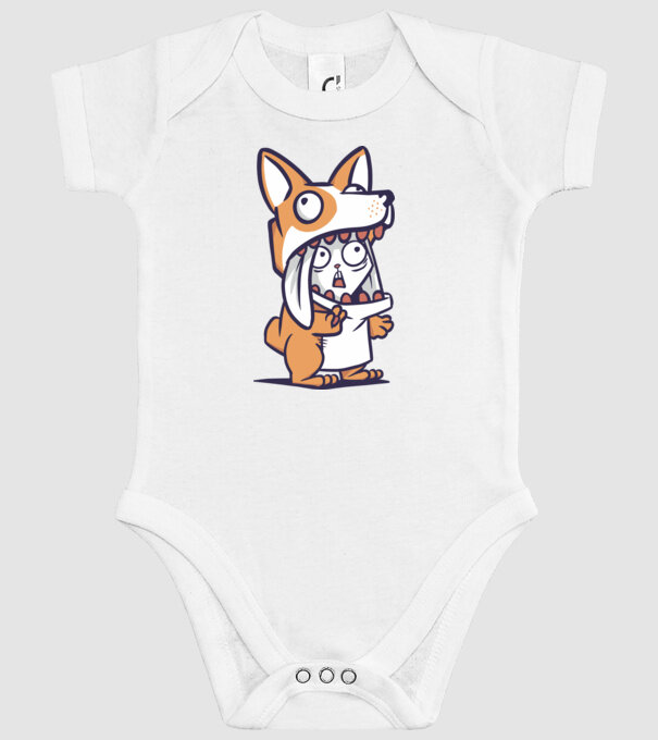 Iepuraș drăguț în costum Corgi model alb pe tricou