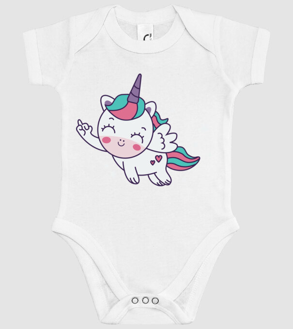 Unicorn drăguț arată degetul model alb pe tricou