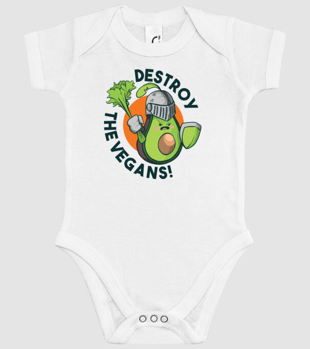 Destroy the Vegans - tricou amuzant războinic Avocado model alb pe tricou