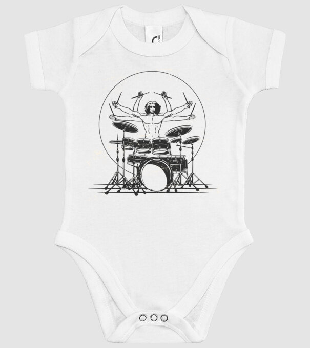 Baterist Vitruvian Da vinci model alb pe tricou