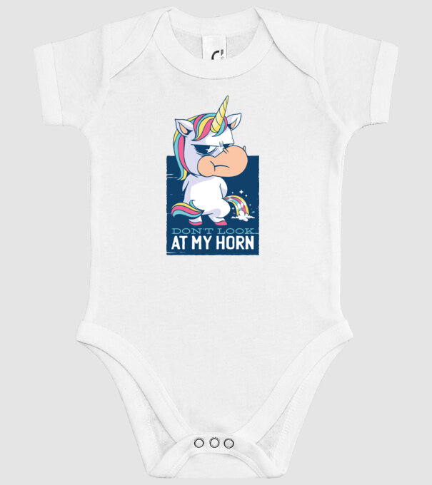 'Don''t look at my horn tricou amuzant unicorn' model alb pe tricou
