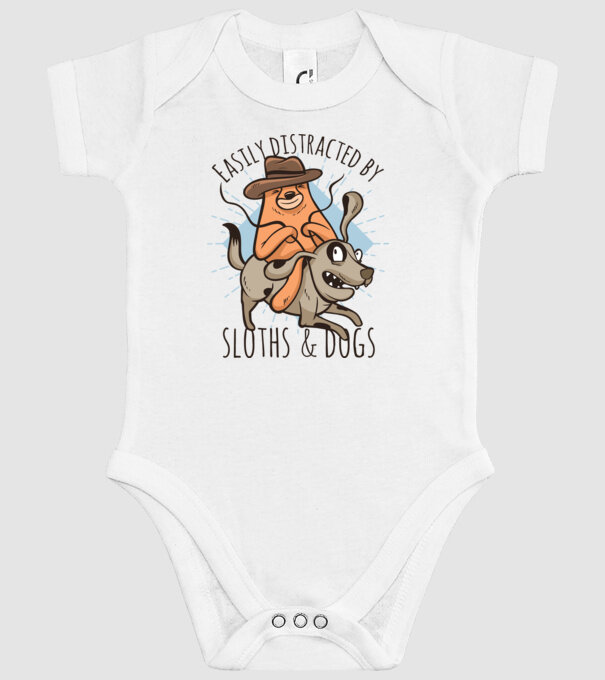Easily Distracted by Sloths & Dogs model alb pe tricou