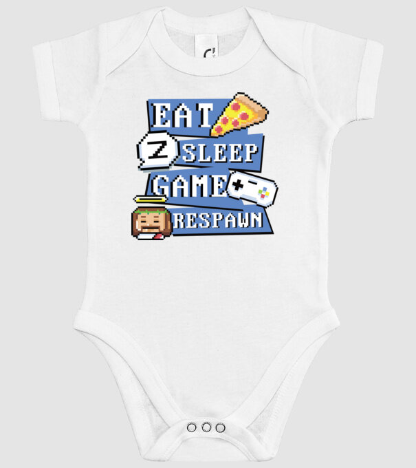 Eat, Sleep, Game respawn model alb pe tricou
