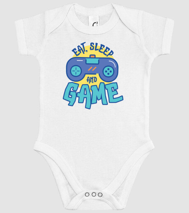 Eat Sleep and Game model alb pe tricou