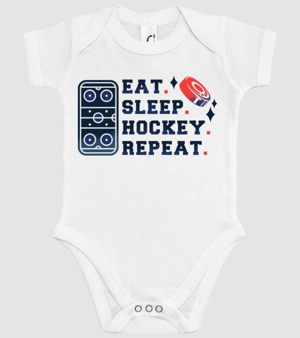 Eat Sleep Hockey Repeat model alb pe tricou