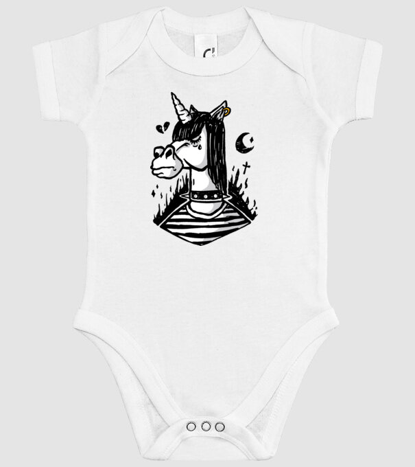 Emo unicorn model alb pe tricou