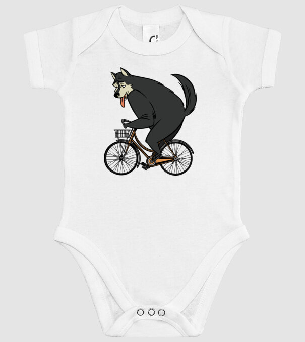 Lup pe bicicletă model alb pe tricou